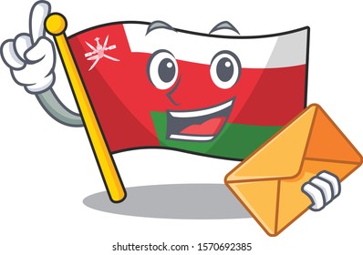 Happy face flag oman mascot cartoon style With envelope