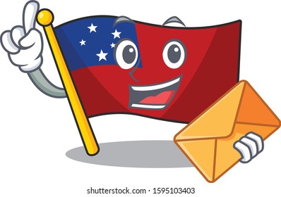 Happy face flag samoa Scroll mascot design with envelope