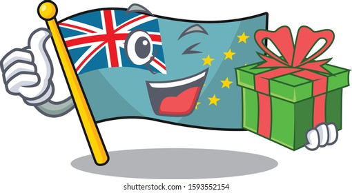 happy face flag tuvalu Scroll character with gift box