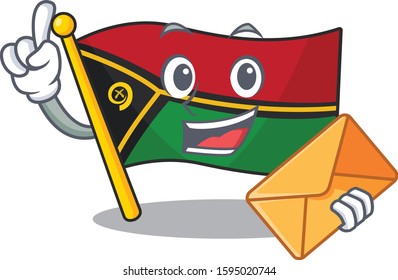 Happy face flag vanuatu Scroll mascot design with envelope