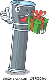 happy face flashlight Scroll character with gift box