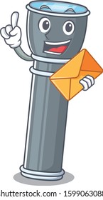 Happy face flashlight Scroll mascot design with envelope