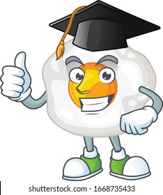 Happy face of fried egg in black graduation hat for the ceremony