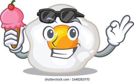 happy face fried egg cartoon design with ice cream
