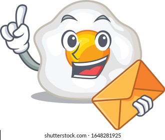 Happy face fried egg mascot design with envelope