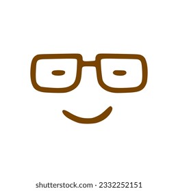 Happy face with glasses doodle icon. Emoticon in hand drawn style isolated on white background