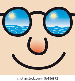 Happy face with glasses, vector illustration