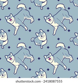 HAPPY FACE GREY SHIBA SEAMLESS PATTERN