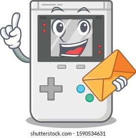 Happy face handheld game Scroll mascot design with envelope