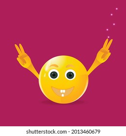 happy  face with hands. Smile 3d Emoji teeth are visible and shows with his hands everything is fine everything is super cool