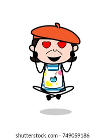 Happy Face with Heart Eyes - Cartoon Artist Vector Illustration