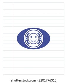 Happy Gesicht Symbol Symbol mit Pen-Effekt. Blaue Tinte. Vektorgrafik. Detaillierte Angaben. 