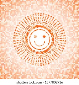 happy face icon inside abstract orange mosaic emblem