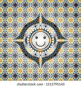 happy face icon inside arabic emblem. Arabesque decoration.