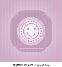 happy face icon inside badge with pink background