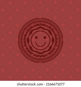 icono de cara feliz dentro de la placa con fondo rojo. 
