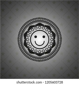 happy face icon inside black emblem. Vintage.