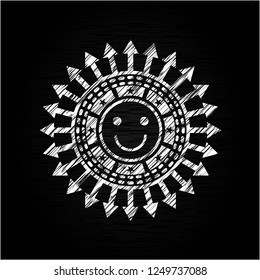 happy face icon inside chalk emblem