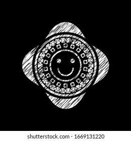 icono de cara feliz dentro del emblema de tiza