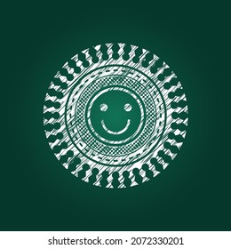 happy face icon inside chalk emblem. 