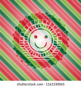 happy face icon inside christmas colors style emblem.