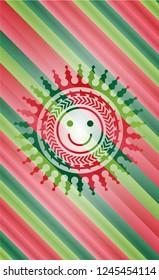 happy face icon inside christmas emblem background.