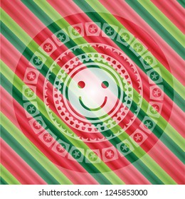 happy face icon inside christmas emblem background.