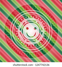 happy face icon inside christmas colors style emblem.