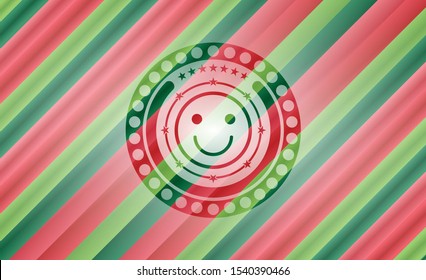 happy face icon inside christmas badge background.