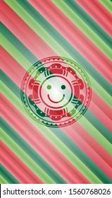 happy face icon inside christmas badge background.