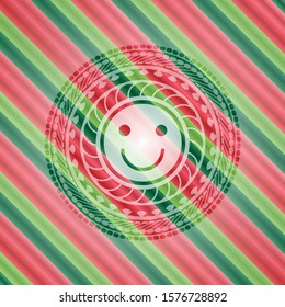 happy face icon inside christmas emblem background.