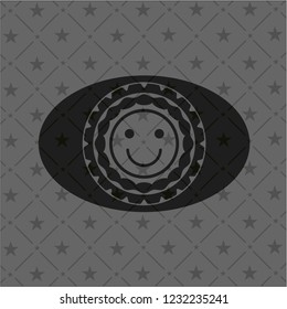 happy face icon inside dark emblem. Retro