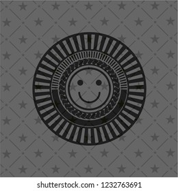 happy face icon inside dark emblem. Retro