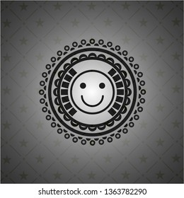 happy face icon inside dark badge