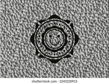 happy face icon inside dark badge with grey bubbles background. Vector Illustration. Detailed. 