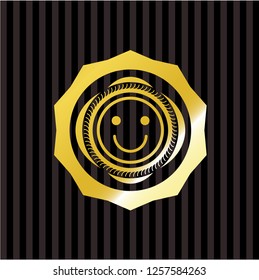 happy face icon inside gold shiny badge
