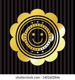 happy face icon inside gold badge