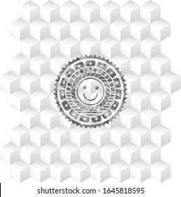 icono de cara feliz dentro de la placa gris con fondo blanco cubo geométrico