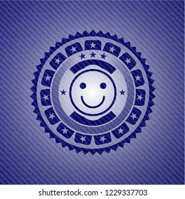 happy face icon inside jean background