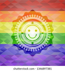 happy face icon inside lgbt colors emblem 
