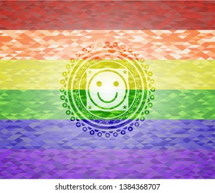 happy face icon inside lgbt colors emblem 