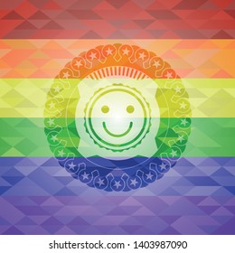 happy face icon inside lgbt colors emblem 