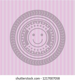 happy face icon inside pink emblem. Retro