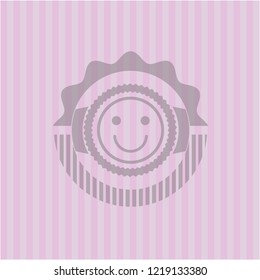happy face icon inside pink emblem. Retro