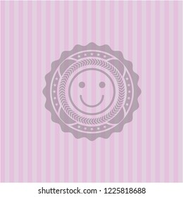 happy face icon inside pink emblem. Vintage.