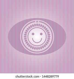 happy face icon inside pink emblem. Retro