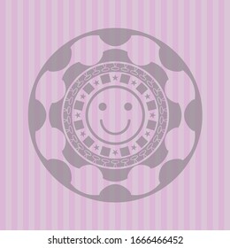 happy face icon inside pink emblem. Retro