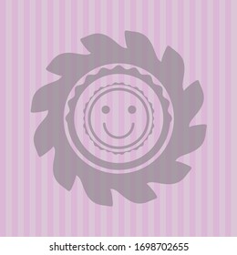 happy face icon inside pink emblem. Vintage.