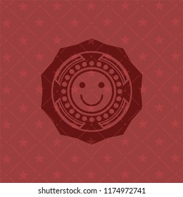 happy face icon inside red emblem. Vintage.