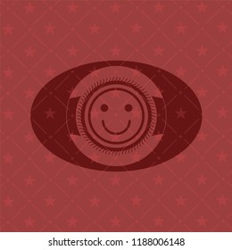 happy face icon inside red emblem. Vintage.